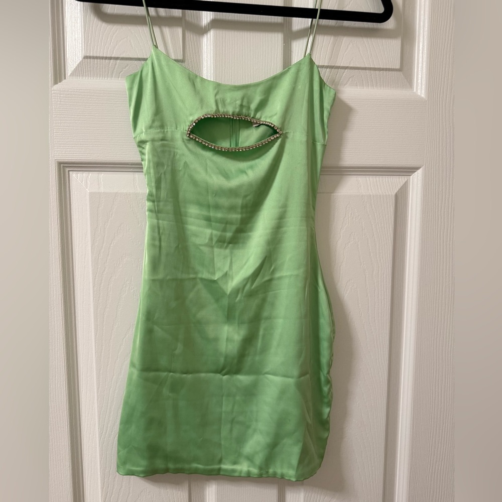 Oh Polly Lime Green satin Dress